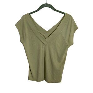 Carla Ferroni Made In Italy Green Double V Neck Top Size L